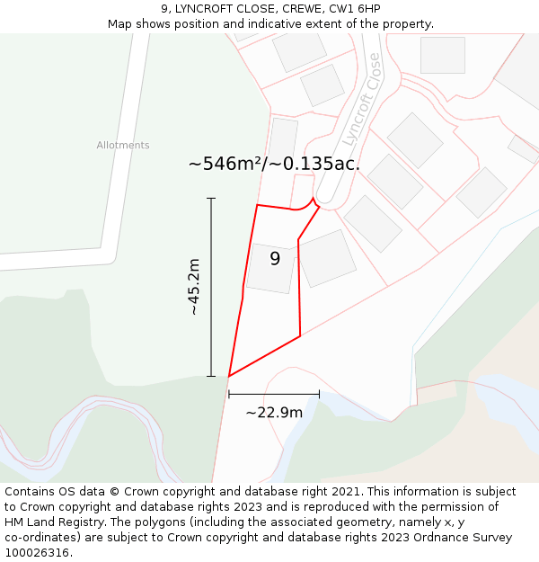 9, LYNCROFT CLOSE, CREWE, CW1 6HP: Plot and title map