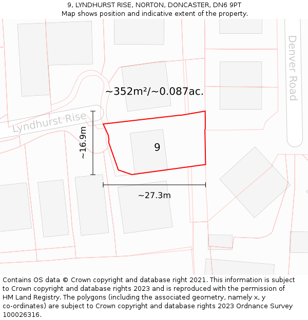 9, LYNDHURST RISE, NORTON, DONCASTER, DN6 9PT: Plot and title map