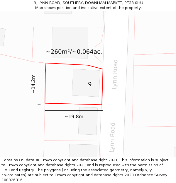 9, LYNN ROAD, SOUTHERY, DOWNHAM MARKET, PE38 0HU: Plot and title map