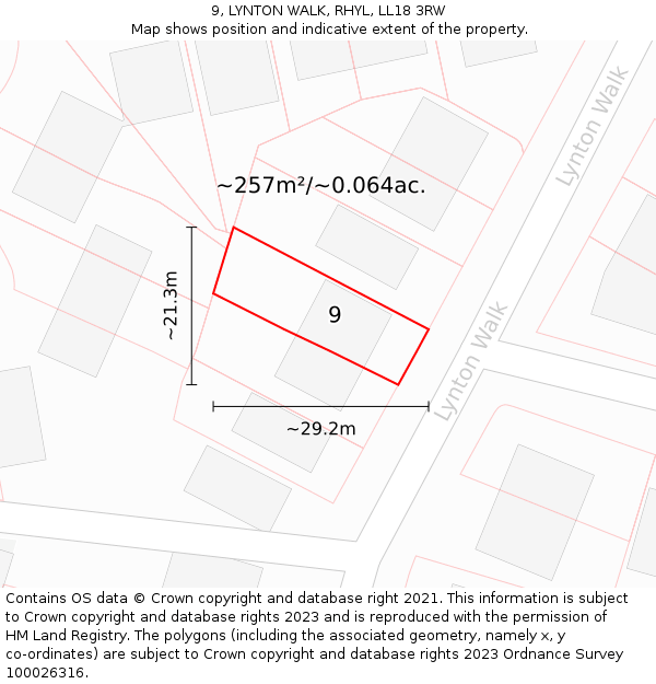 9, LYNTON WALK, RHYL, LL18 3RW: Plot and title map