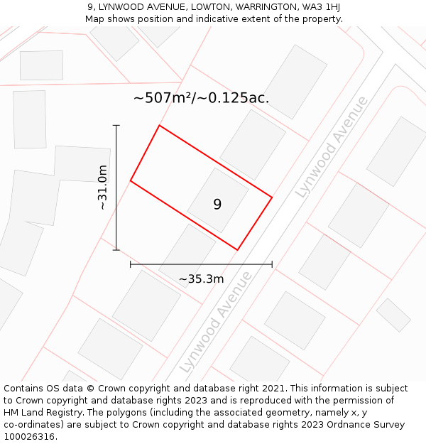 9, LYNWOOD AVENUE, LOWTON, WARRINGTON, WA3 1HJ: Plot and title map