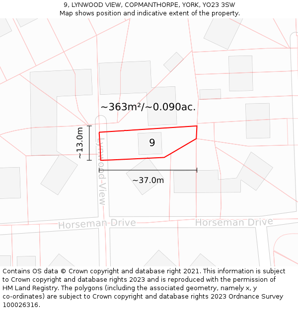 9, LYNWOOD VIEW, COPMANTHORPE, YORK, YO23 3SW: Plot and title map