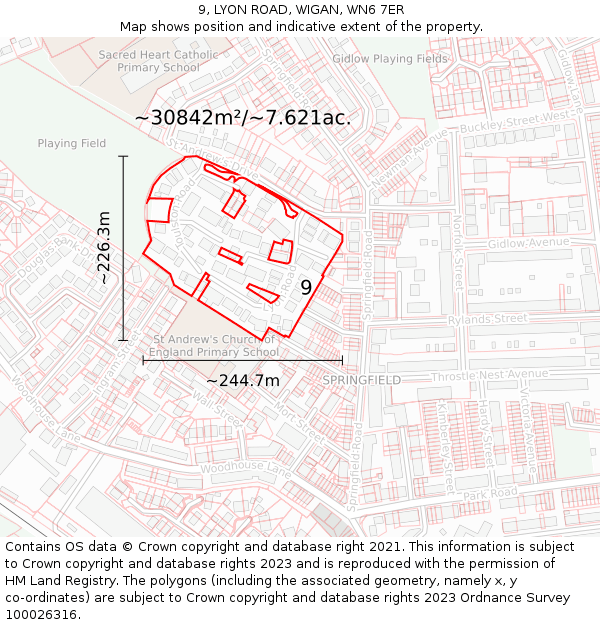 9, LYON ROAD, WIGAN, WN6 7ER: Plot and title map