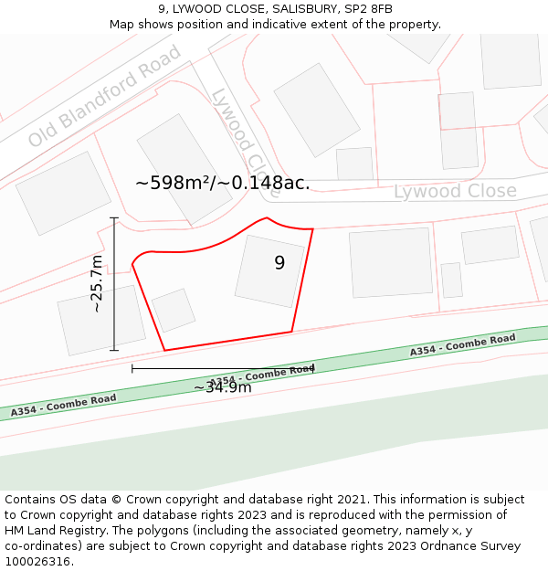 9, LYWOOD CLOSE, SALISBURY, SP2 8FB: Plot and title map