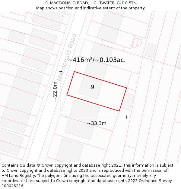 9, MACDONALD ROAD, LIGHTWATER, GU18 5TN: Plot and title map