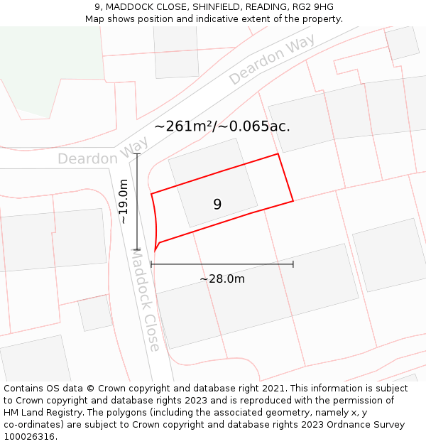 9, MADDOCK CLOSE, SHINFIELD, READING, RG2 9HG: Plot and title map