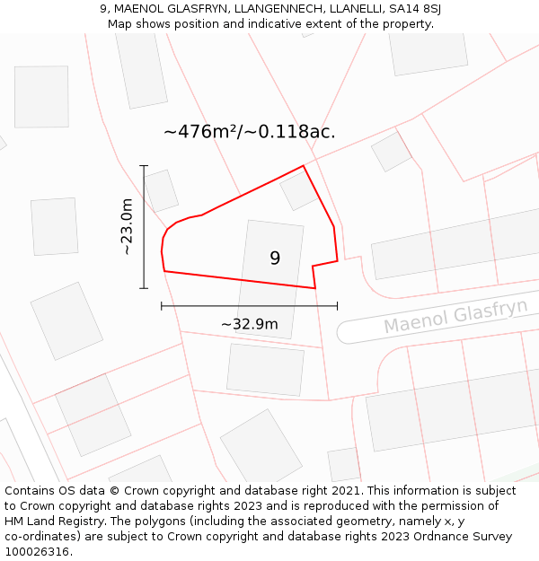 9, MAENOL GLASFRYN, LLANGENNECH, LLANELLI, SA14 8SJ: Plot and title map