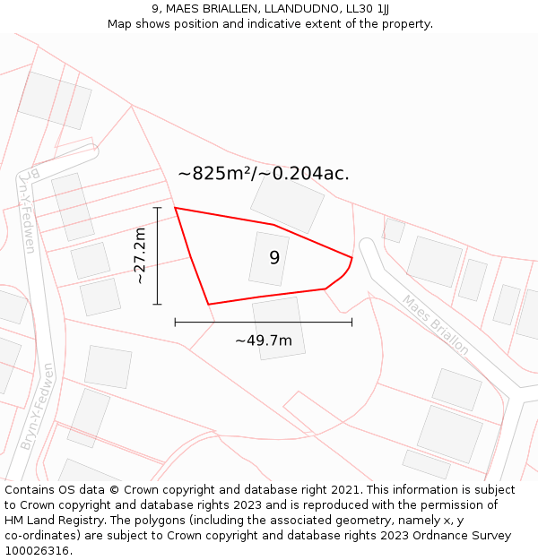 9, MAES BRIALLEN, LLANDUDNO, LL30 1JJ: Plot and title map