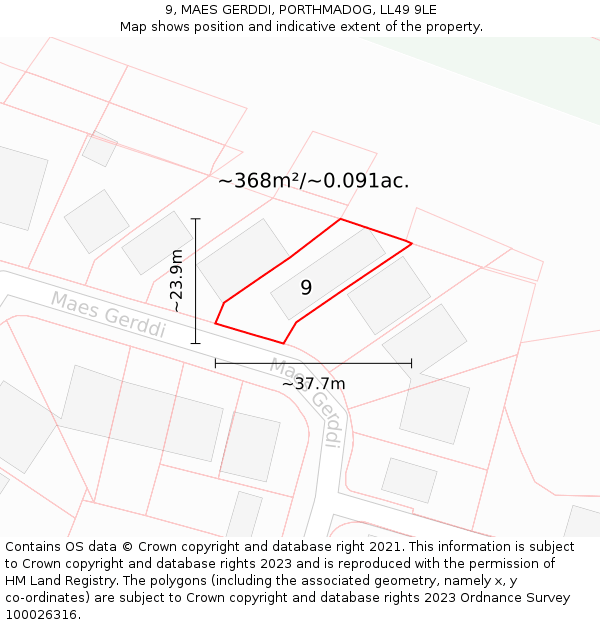 9, MAES GERDDI, PORTHMADOG, LL49 9LE: Plot and title map