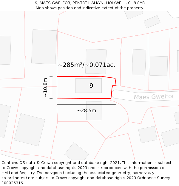 9, MAES GWELFOR, PENTRE HALKYN, HOLYWELL, CH8 8AR: Plot and title map