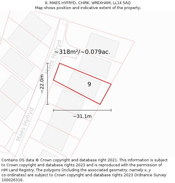 9, MAES HYFRYD, CHIRK, WREXHAM, LL14 5AQ: Plot and title map