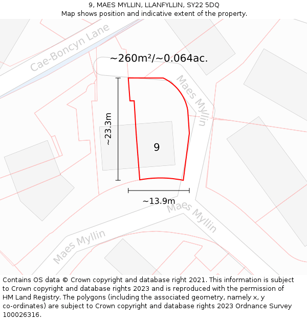 9, MAES MYLLIN, LLANFYLLIN, SY22 5DQ: Plot and title map