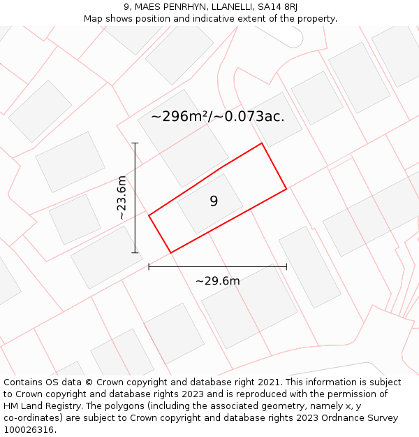 9, MAES PENRHYN, LLANELLI, SA14 8RJ: Plot and title map