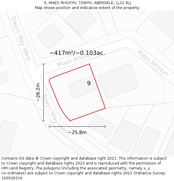 9, MAES RHOSYN, TOWYN, ABERGELE, LL22 9LJ: Plot and title map