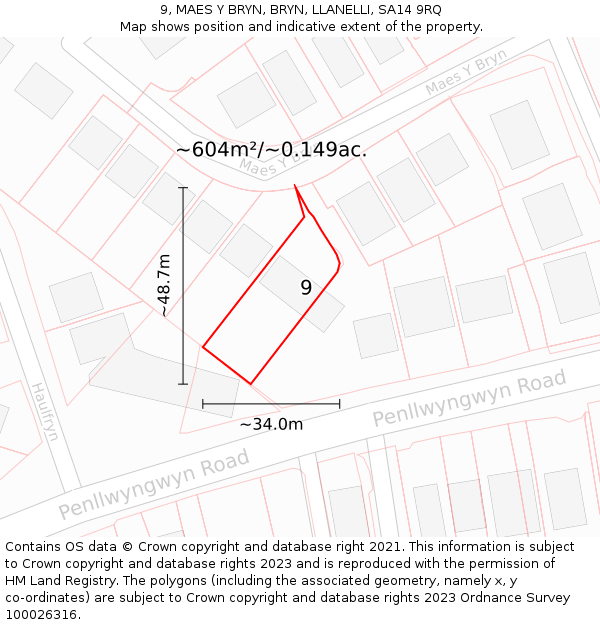 9, MAES Y BRYN, BRYN, LLANELLI, SA14 9RQ: Plot and title map