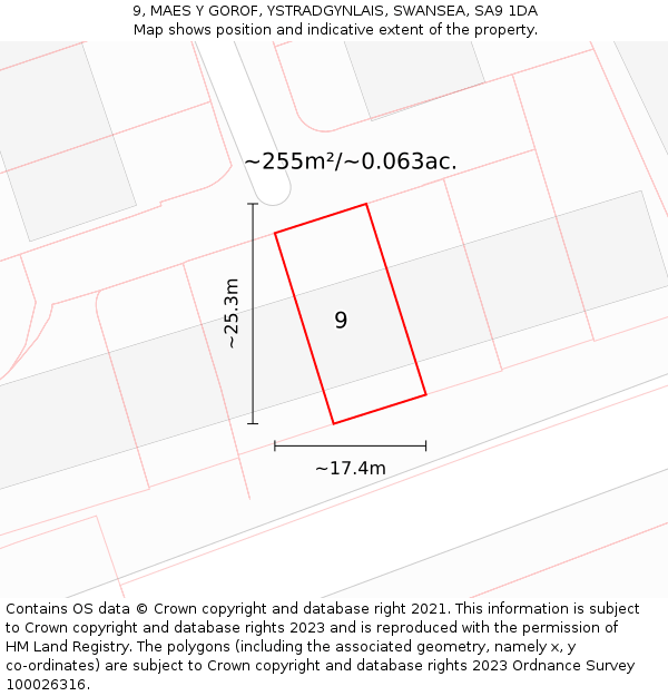 9, MAES Y GOROF, YSTRADGYNLAIS, SWANSEA, SA9 1DA: Plot and title map