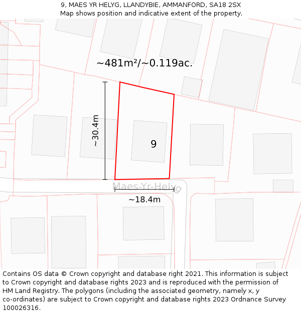 9, MAES YR HELYG, LLANDYBIE, AMMANFORD, SA18 2SX: Plot and title map