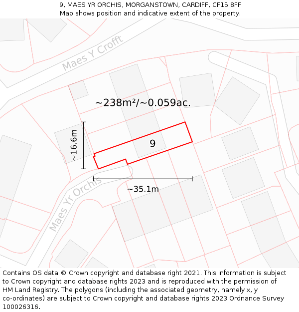 9, MAES YR ORCHIS, MORGANSTOWN, CARDIFF, CF15 8FF: Plot and title map