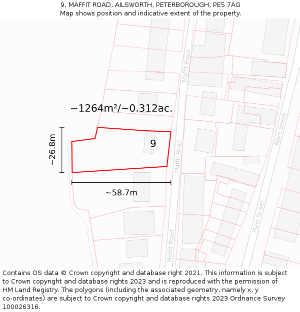 9, MAFFIT ROAD, AILSWORTH, PETERBOROUGH, PE5 7AG: Plot and title map