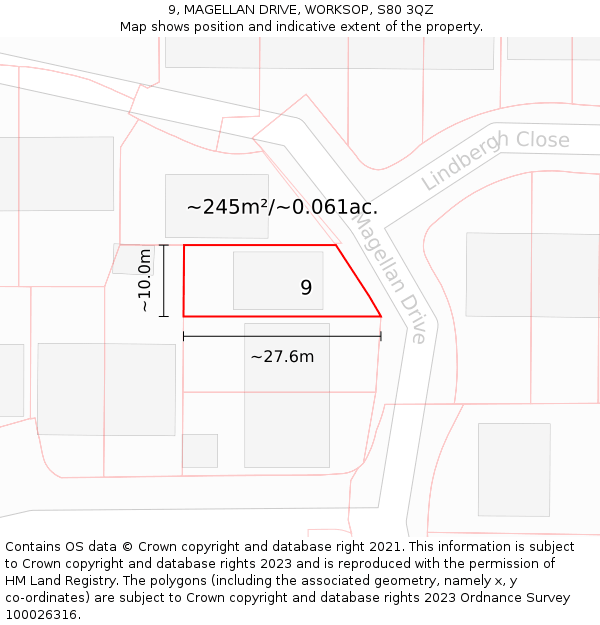 9, MAGELLAN DRIVE, WORKSOP, S80 3QZ: Plot and title map