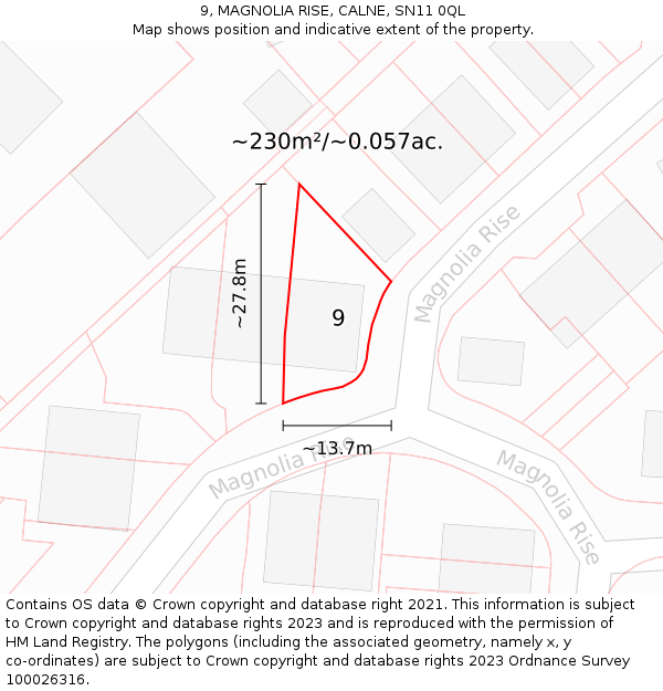 9, MAGNOLIA RISE, CALNE, SN11 0QL: Plot and title map