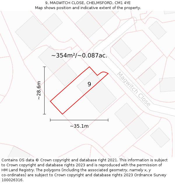 9, MAGWITCH CLOSE, CHELMSFORD, CM1 4YE: Plot and title map