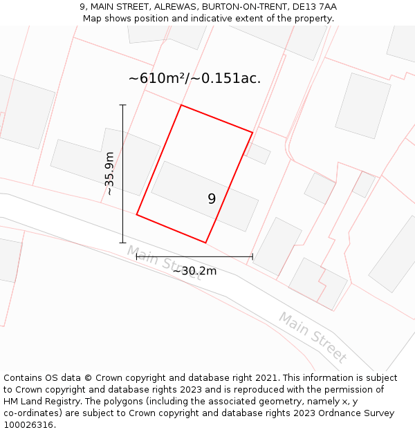 9, MAIN STREET, ALREWAS, BURTON-ON-TRENT, DE13 7AA: Plot and title map