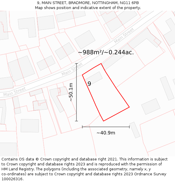 9, MAIN STREET, BRADMORE, NOTTINGHAM, NG11 6PB: Plot and title map