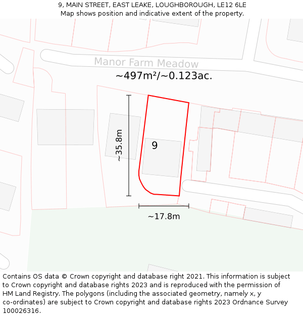 9, MAIN STREET, EAST LEAKE, LOUGHBOROUGH, LE12 6LE: Plot and title map