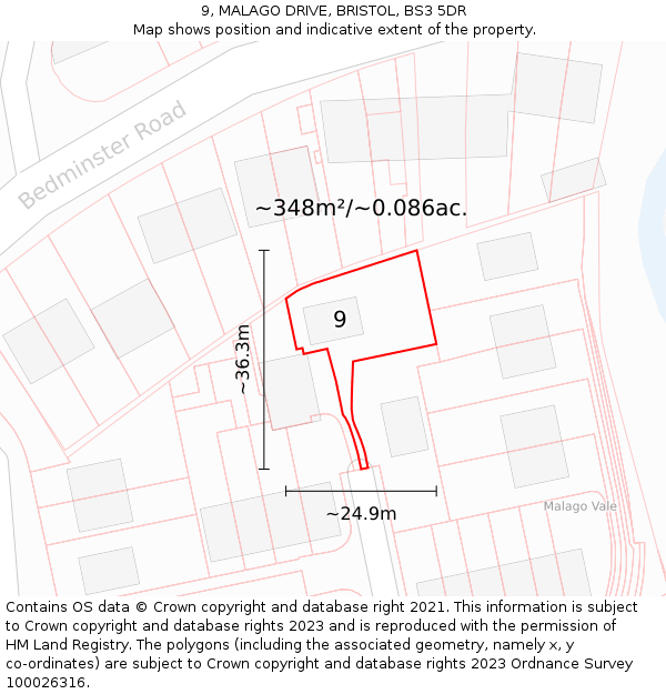 9, MALAGO DRIVE, BRISTOL, BS3 5DR: Plot and title map