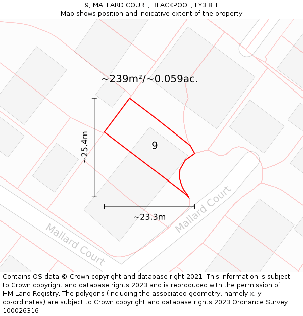 9, MALLARD COURT, BLACKPOOL, FY3 8FF: Plot and title map