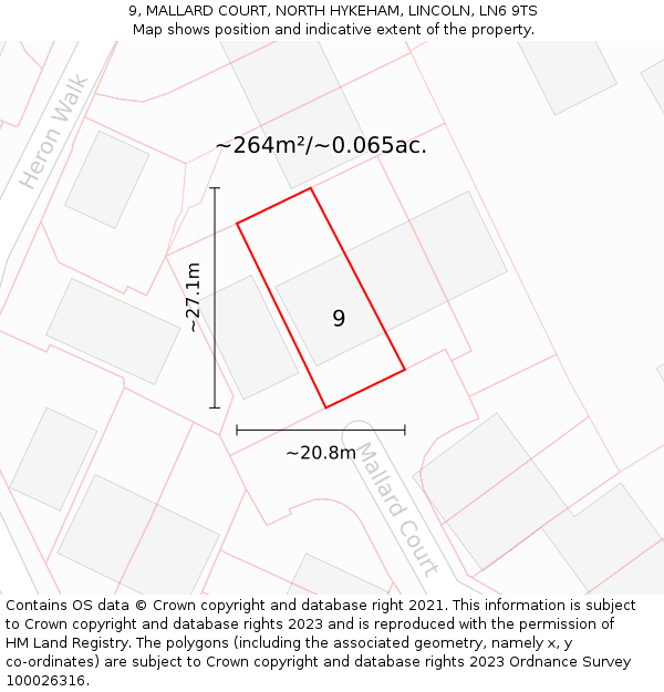 9, MALLARD COURT, NORTH HYKEHAM, LINCOLN, LN6 9TS: Plot and title map