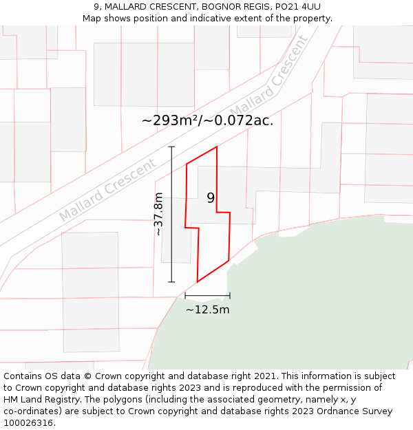 9, MALLARD CRESCENT, BOGNOR REGIS, PO21 4UU: Plot and title map