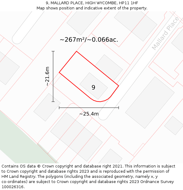 9, MALLARD PLACE, HIGH WYCOMBE, HP11 1HF: Plot and title map