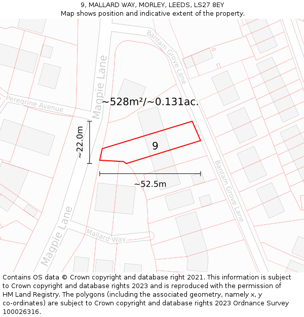 9, MALLARD WAY, MORLEY, LEEDS, LS27 8EY: Plot and title map