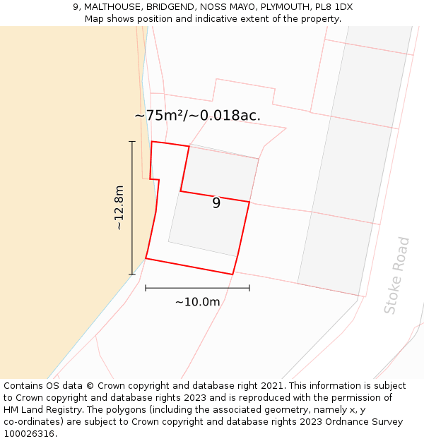 9, MALTHOUSE, BRIDGEND, NOSS MAYO, PLYMOUTH, PL8 1DX: Plot and title map