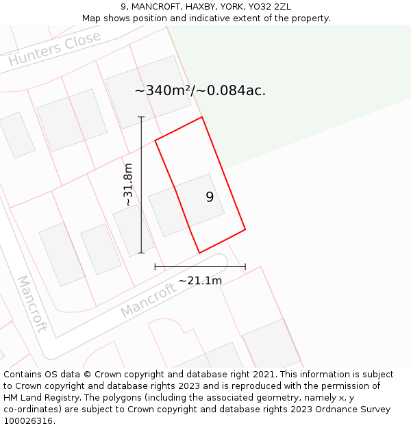9, MANCROFT, HAXBY, YORK, YO32 2ZL: Plot and title map