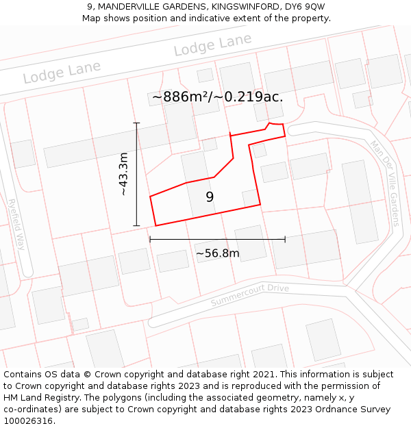 9, MANDERVILLE GARDENS, KINGSWINFORD, DY6 9QW: Plot and title map