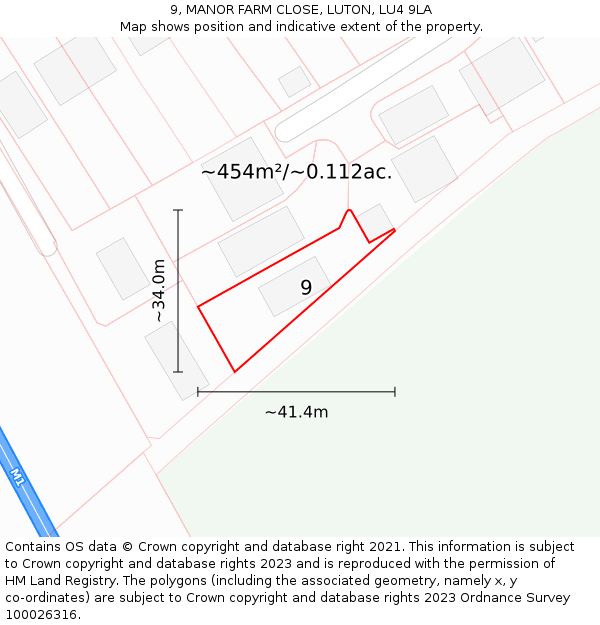 9, MANOR FARM CLOSE, LUTON, LU4 9LA: Plot and title map