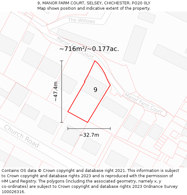 9, MANOR FARM COURT, SELSEY, CHICHESTER, PO20 0LY: Plot and title map