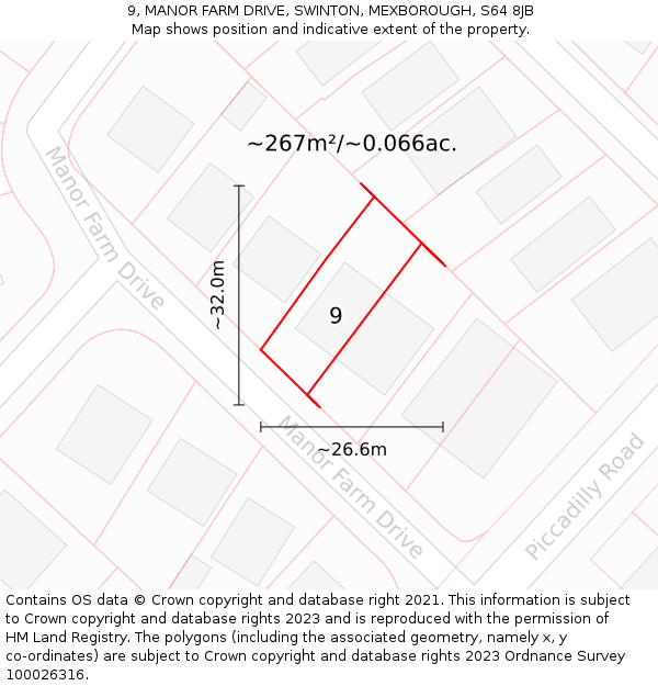 9, MANOR FARM DRIVE, SWINTON, MEXBOROUGH, S64 8JB: Plot and title map