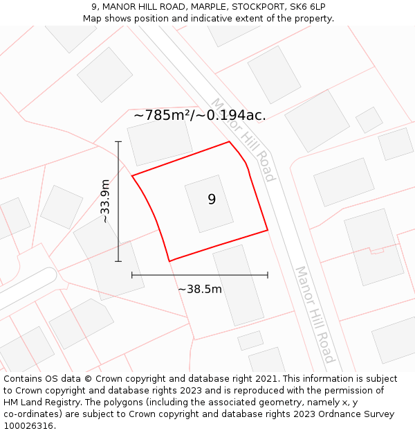 9, MANOR HILL ROAD, MARPLE, STOCKPORT, SK6 6LP: Plot and title map