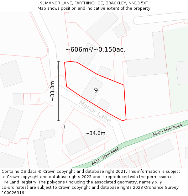 9, MANOR LANE, FARTHINGHOE, BRACKLEY, NN13 5XT: Plot and title map