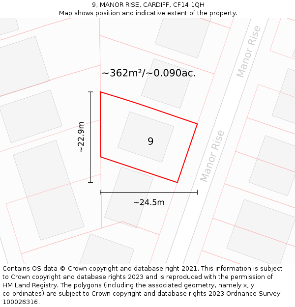 9, MANOR RISE, CARDIFF, CF14 1QH: Plot and title map