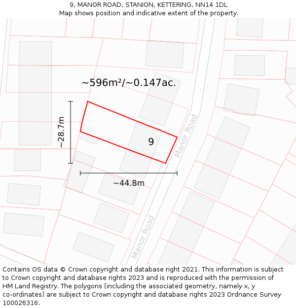 9, MANOR ROAD, STANION, KETTERING, NN14 1DL: Plot and title map