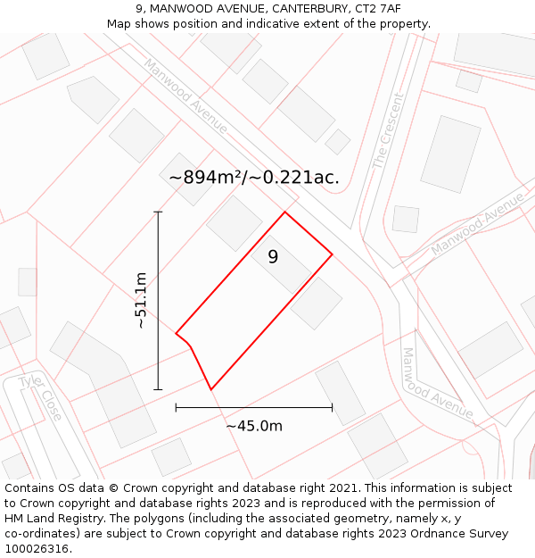 9, MANWOOD AVENUE, CANTERBURY, CT2 7AF: Plot and title map