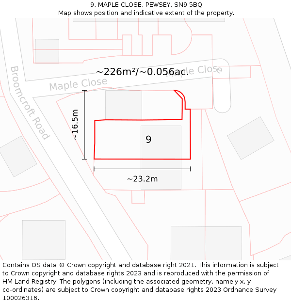 9, MAPLE CLOSE, PEWSEY, SN9 5BQ: Plot and title map