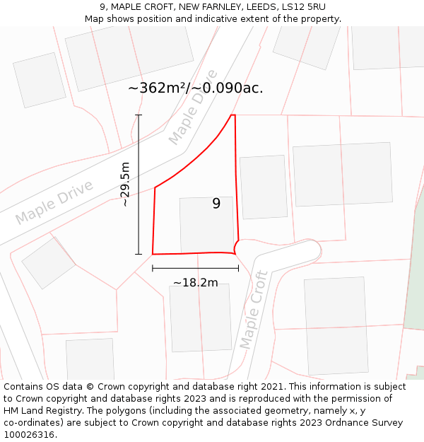 9, MAPLE CROFT, NEW FARNLEY, LEEDS, LS12 5RU: Plot and title map