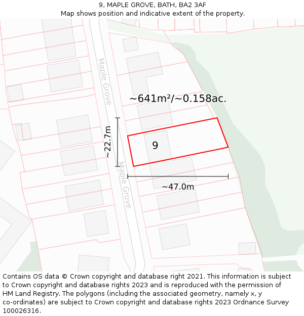 9, MAPLE GROVE, BATH, BA2 3AF: Plot and title map