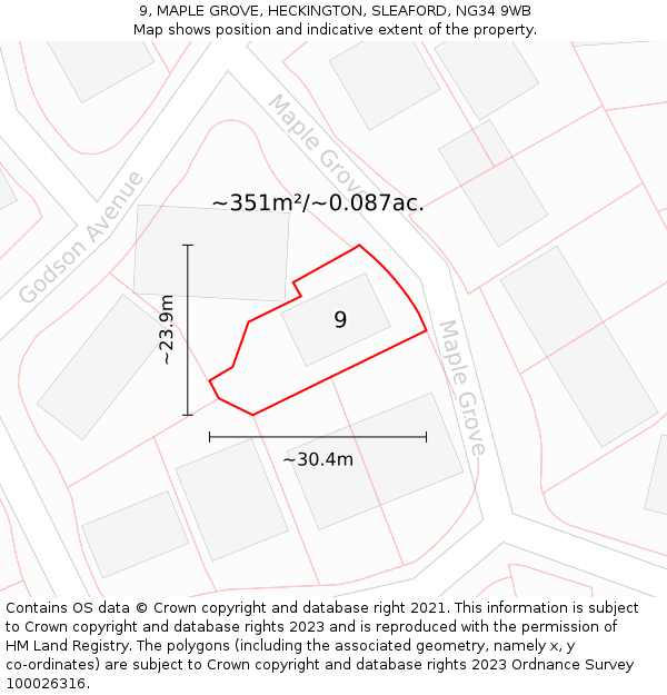 9, MAPLE GROVE, HECKINGTON, SLEAFORD, NG34 9WB: Plot and title map